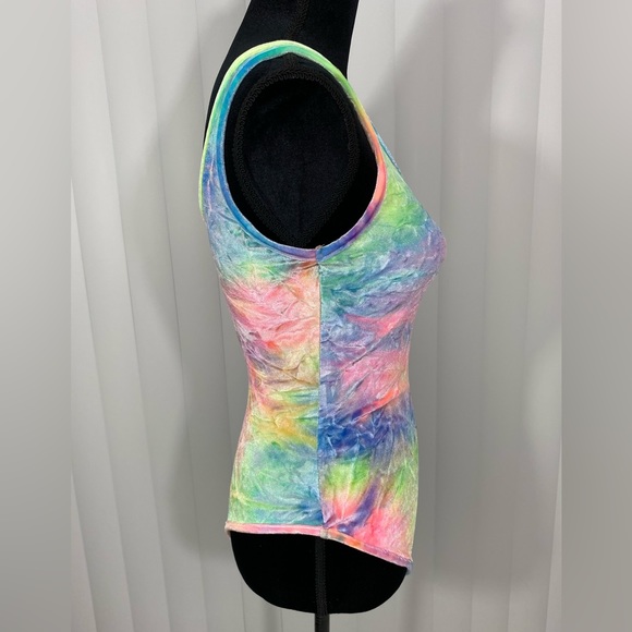 IHEARTRAVES Tie Dye Velour Zip Up Rave Dance Bodysuit Leotard Multicolor Small - Picture 9 of 13